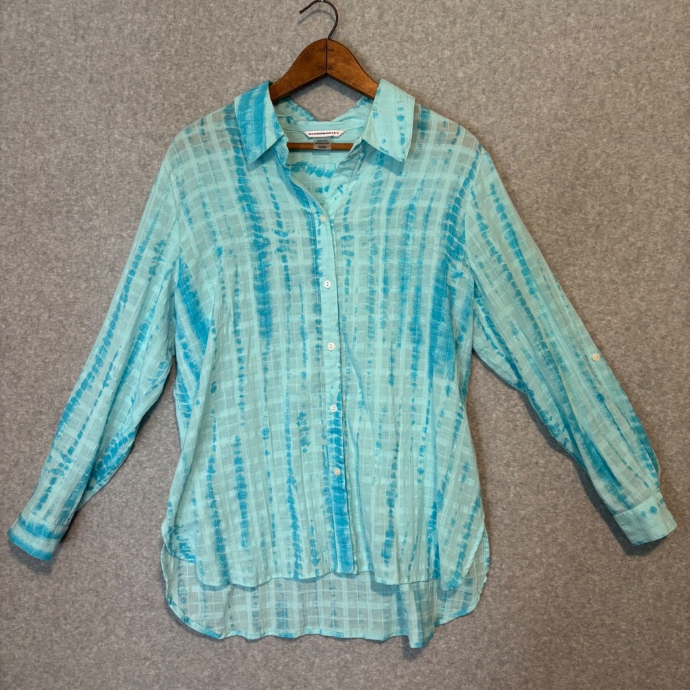 Allison Daley Women's M Tie Dye Button Down Long Sleeve Shirt Top Aqua Blue